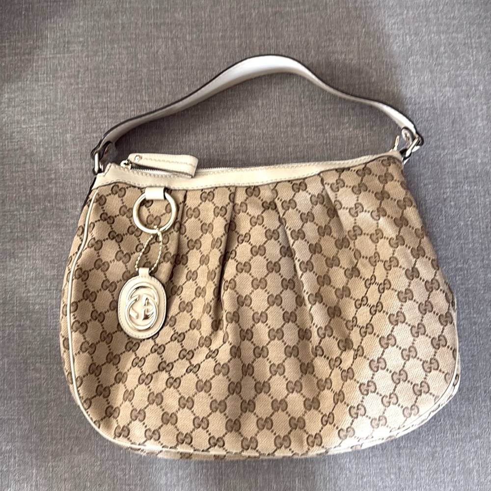 Authentic Gucci GG Tan Shoulder Bag with Signature Monogram